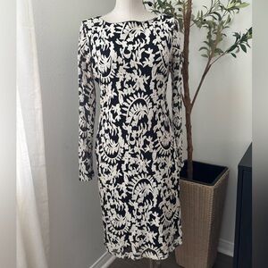 Alice + Olivia Black and Cream Floral Long Sleeve Dress